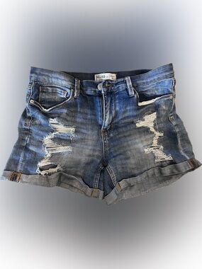 Mudd Distressed Blue Denim Junior’s Shorts with Rolled Hem